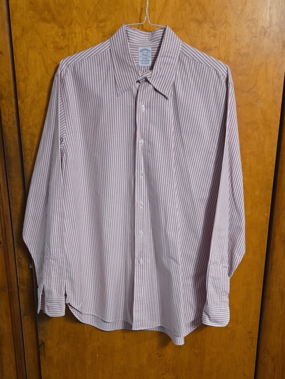 Brooks Brothers Men's Red and White Striped Dress Shirt
